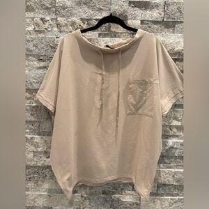 Casual Tan Short Sleeve women’s shirt,95% cotton over size